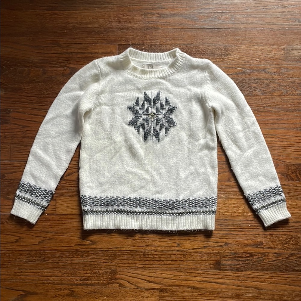 LOFT White & Gray Snowflake Wool Blend Sweater